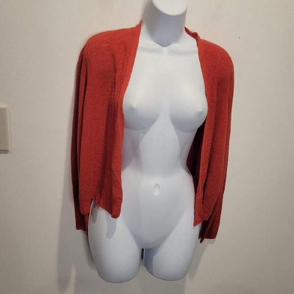 Eileen fisher size PL red orange linen/cotton lightweight cardigan - Picture 1 of 6